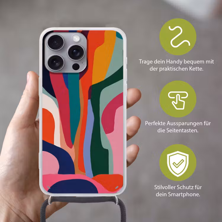 Vormen - Bochten - Kleurrijk - Abstract Hoesje iPhone 16 Pro Max met koord klein -sfeer2_DE