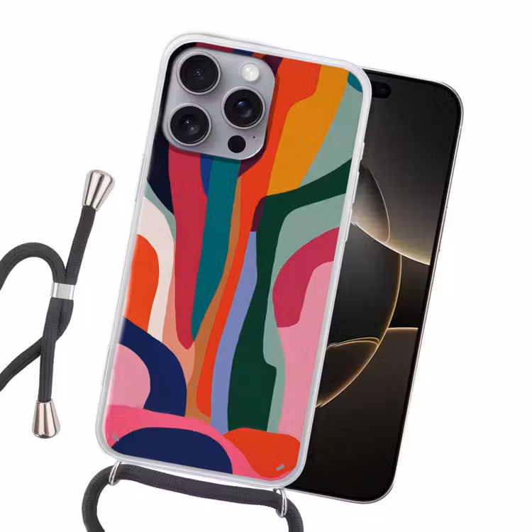 Vormen - Bochten - Kleurrijk - Abstract Hoesje iPhone 16 Pro Max met koord klein -sfeer1