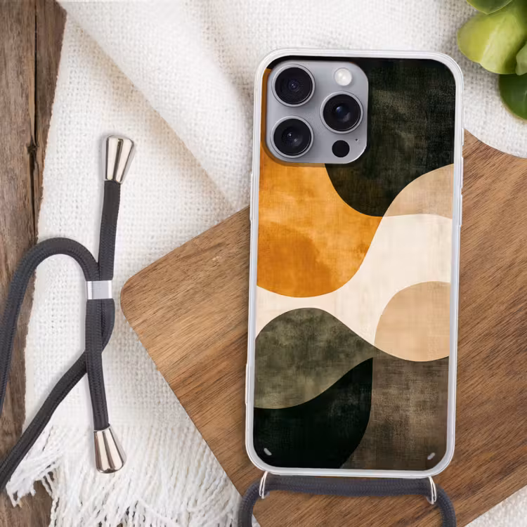 Vormen - Okergeel - Abstract Hoesje iPhone 16 Pro Max met koord klein -sfeer4