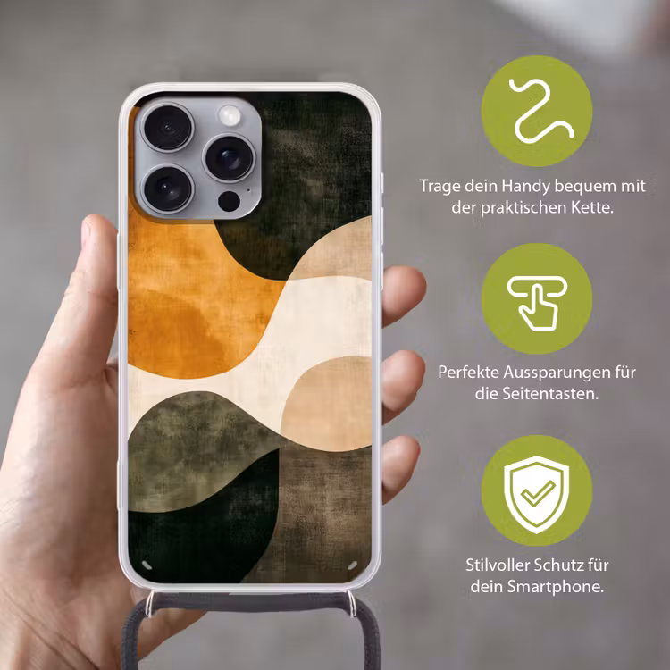 Vormen - Okergeel - Abstract Hoesje iPhone 16 Pro Max met koord klein -sfeer2_DE