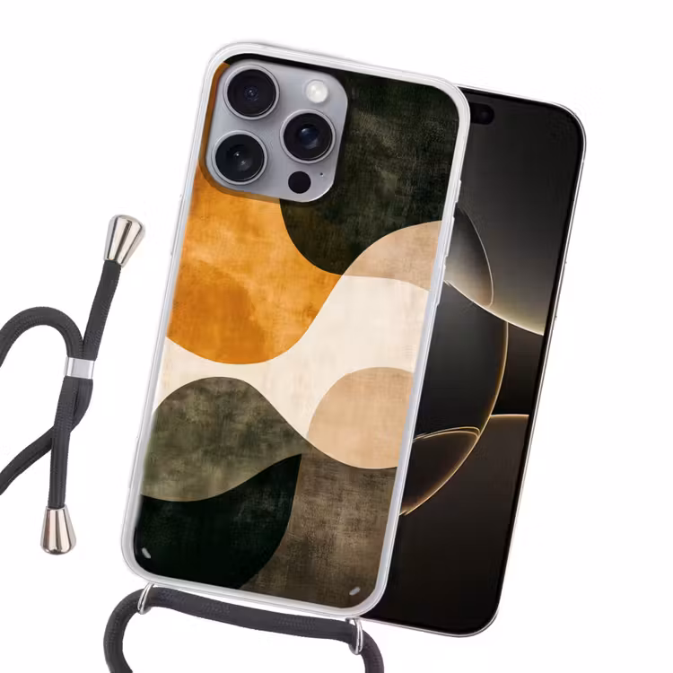 Vormen - Okergeel - Abstract Hoesje iPhone 16 Pro Max met koord klein -sfeer1