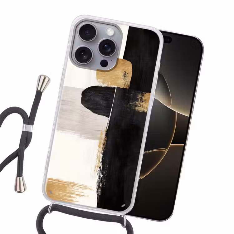 Vormen - Penseelstreken - Abstract - Goud Hoesje iPhone 16 Pro Max met koord klein -sfeer1