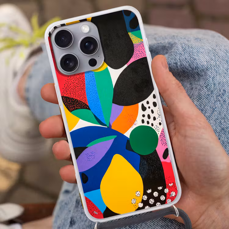Vormen - Stippen - Kleurrijk Hoesje iPhone 16 Pro Max met koord klein -sfeer3
