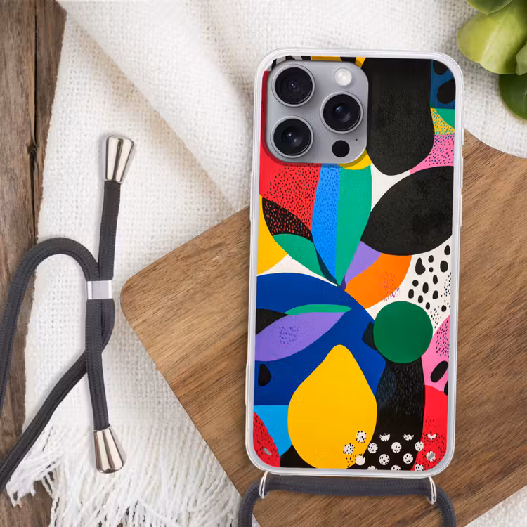 Vormen - Stippen - Kleurrijk Hoesje iPhone 16 Pro Max met koord klein -sfeer4