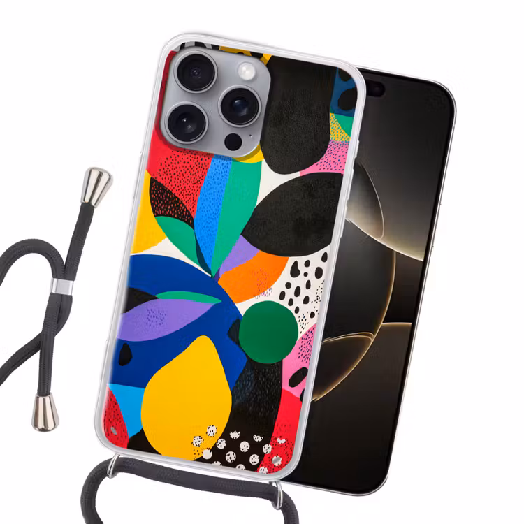 Vormen - Stippen - Kleurrijk Hoesje iPhone 16 Pro Max met koord klein -sfeer1