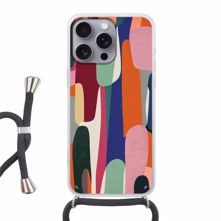 Vormen - Ritmisch - Kleuren - Abstract Hoesje iPhone 16 Pro Max met koord klein -3d