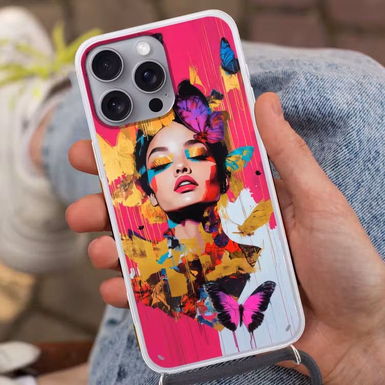 Vrouw - Abstract - Kleurrijk Hoesje iPhone 16 Pro Max met koord klein -sfeer3