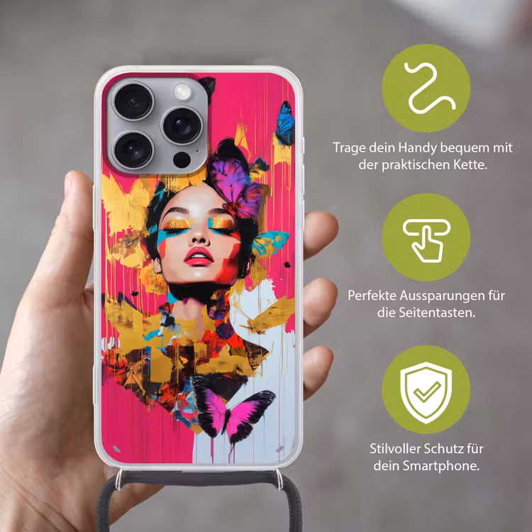 Vrouw - Abstract - Kleurrijk Hoesje iPhone 16 Pro Max met koord klein -sfeer2_DE