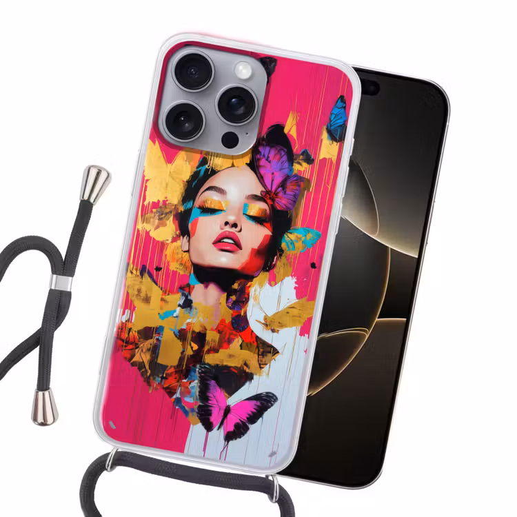 Vrouw - Abstract - Kleurrijk Hoesje iPhone 16 Pro Max met koord klein -sfeer1