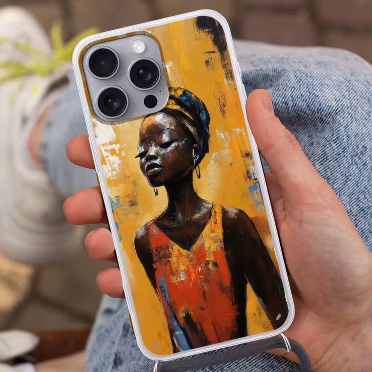 Vrouw - Ogen - Penseelstreken - Geel Hoesje iPhone 16 Pro Max met koord klein -sfeer3