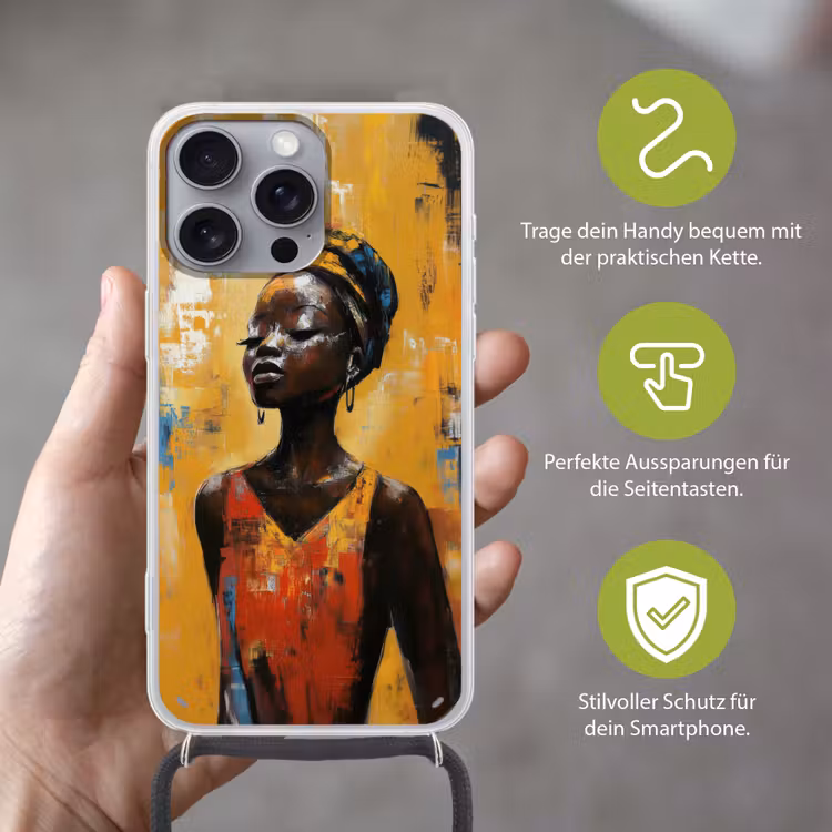 Vrouw - Ogen - Penseelstreken - Geel Hoesje iPhone 16 Pro Max met koord klein -sfeer2_DE