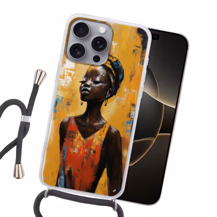 Vrouw - Ogen - Penseelstreken - Geel Hoesje iPhone 16 Pro Max met koord klein -sfeer1