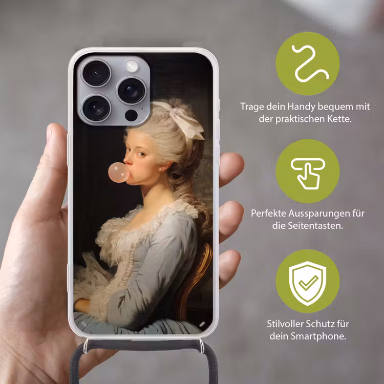 Vrouw - Barokjurk - Kauwgom Hoesje iPhone 16 Pro Max met koord klein -sfeer2_DE
