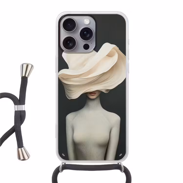 Vrouw - Beige - hoed Hoesje iPhone 16 Pro Max met koord klein -3d