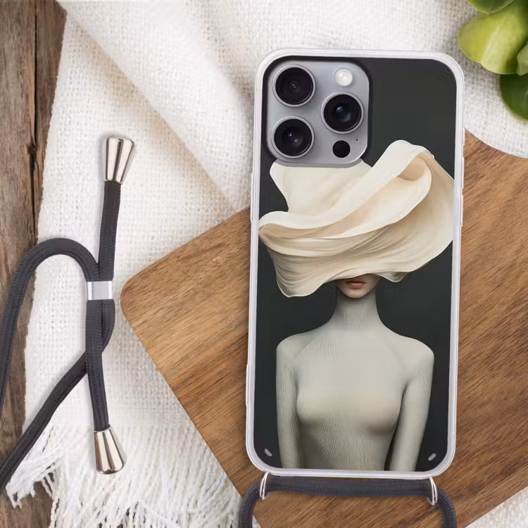 Vrouw - Beige - hoed Hoesje iPhone 16 Pro Max met koord klein -sfeer4