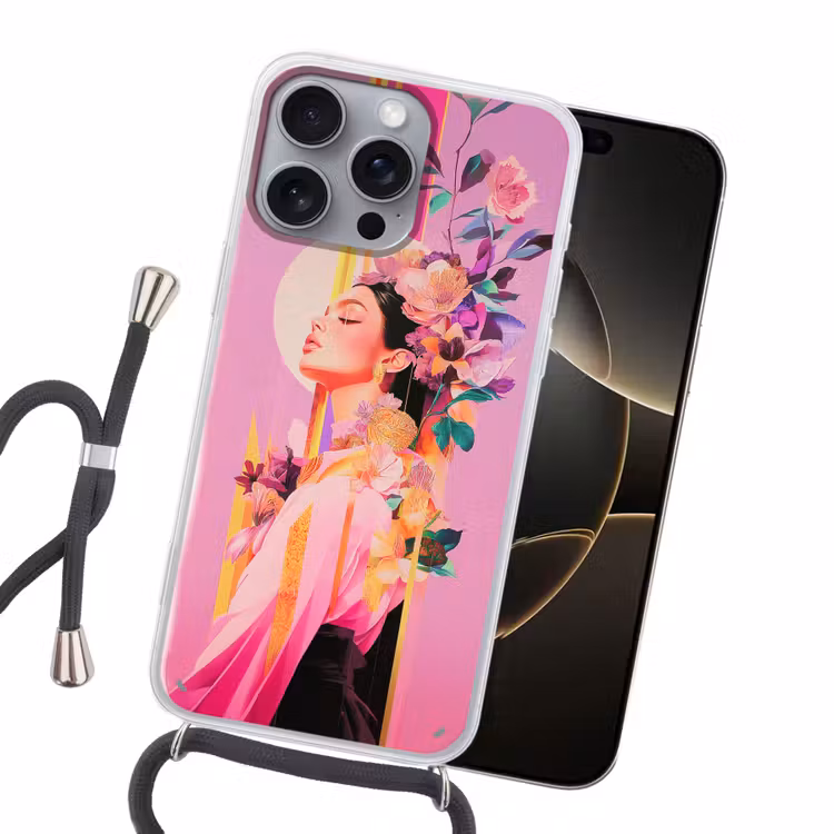 Vrouw - Bloemen - Paars - Abstract Hoesje iPhone 16 Pro Max met koord klein -sfeer1