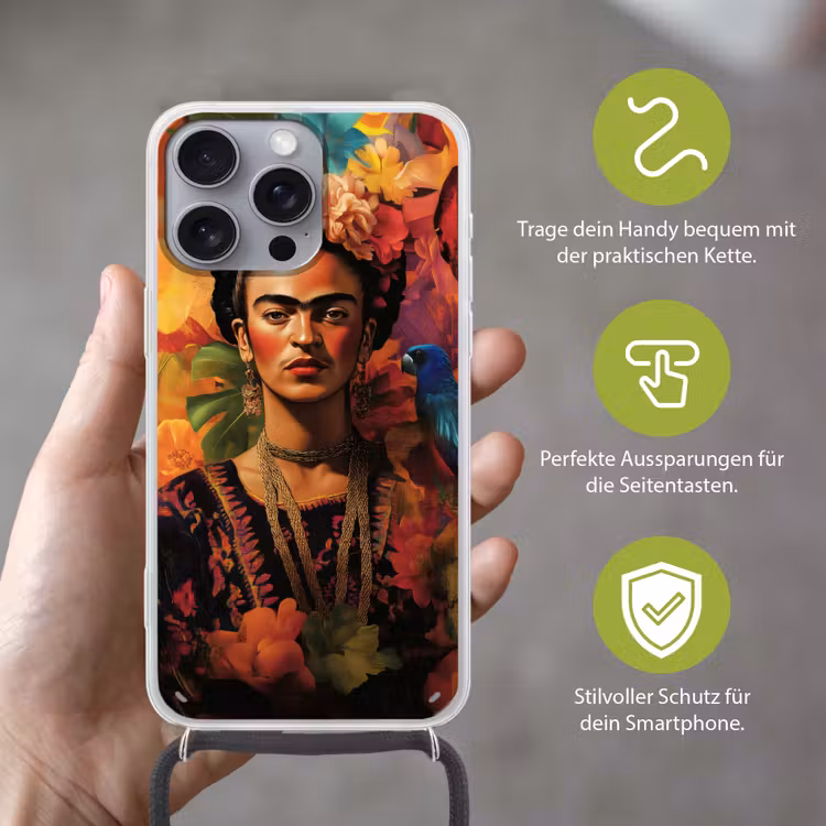 Vrouw - Bloemen - Papegaai - Schilderachtig Hoesje iPhone 16 Pro Max met koord klein -sfeer2_DE