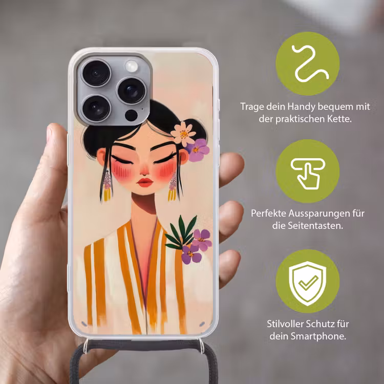 Vrouw - Bloemen - Pastel Hoesje iPhone 16 Pro Max met koord klein -sfeer2_DE