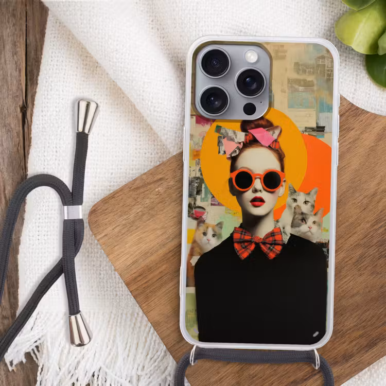 Vrouw - Bril - Strik - Retro Hoesje iPhone 16 Pro Max met koord klein -sfeer4