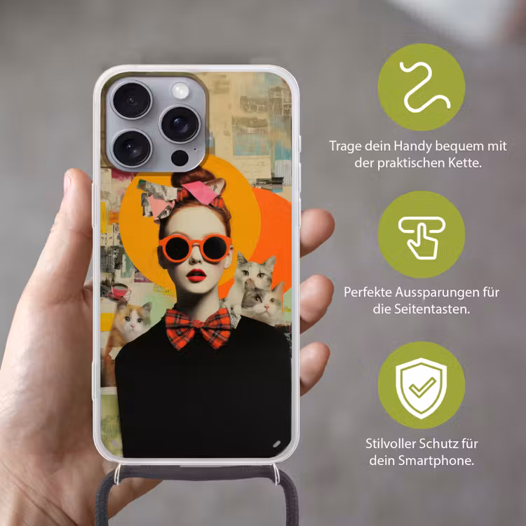 Vrouw - Bril - Strik - Retro Hoesje iPhone 16 Pro Max met koord klein -sfeer2_DE