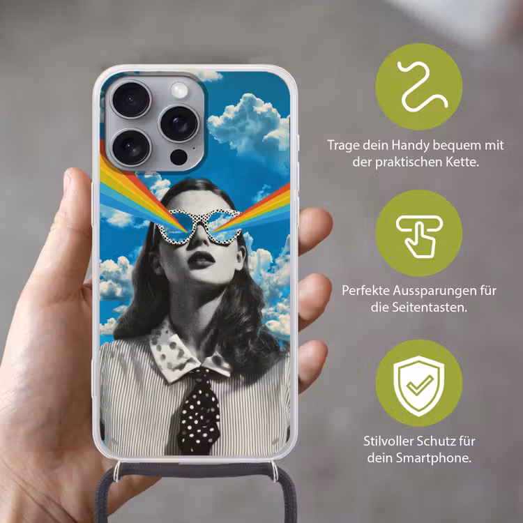 Vrouw - Bril - Regenboog - Wolken Hoesje iPhone 16 Pro Max met koord klein -sfeer2_DE