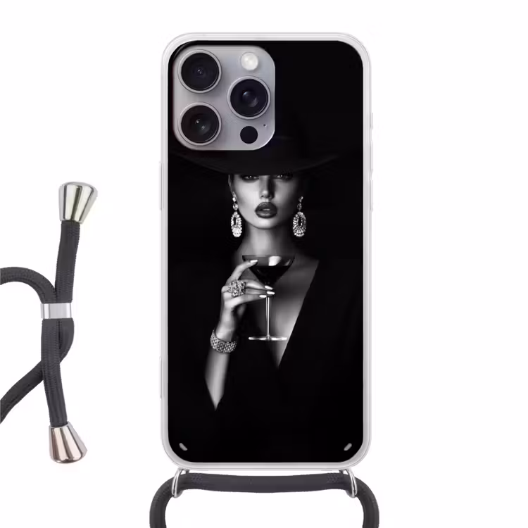 Vrouw - Cocktail - Chic Hoesje iPhone 16 Pro Max met koord klein -3d