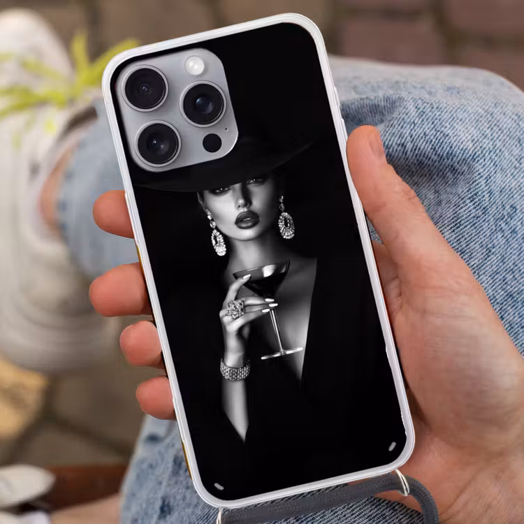 Vrouw - Cocktail - Chic Hoesje iPhone 16 Pro Max met koord klein -sfeer3
