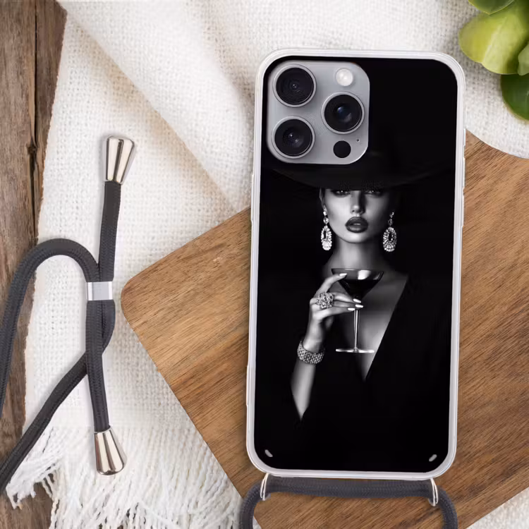 Vrouw - Cocktail - Chic Hoesje iPhone 16 Pro Max met koord klein -sfeer4