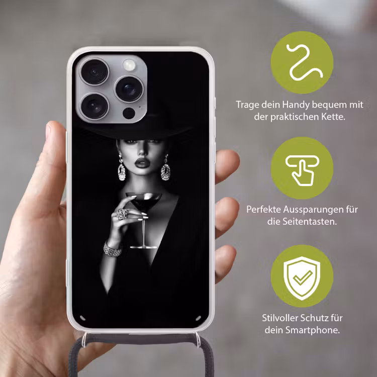 Vrouw - Cocktail - Chic Hoesje iPhone 16 Pro Max met koord klein -sfeer2_DE