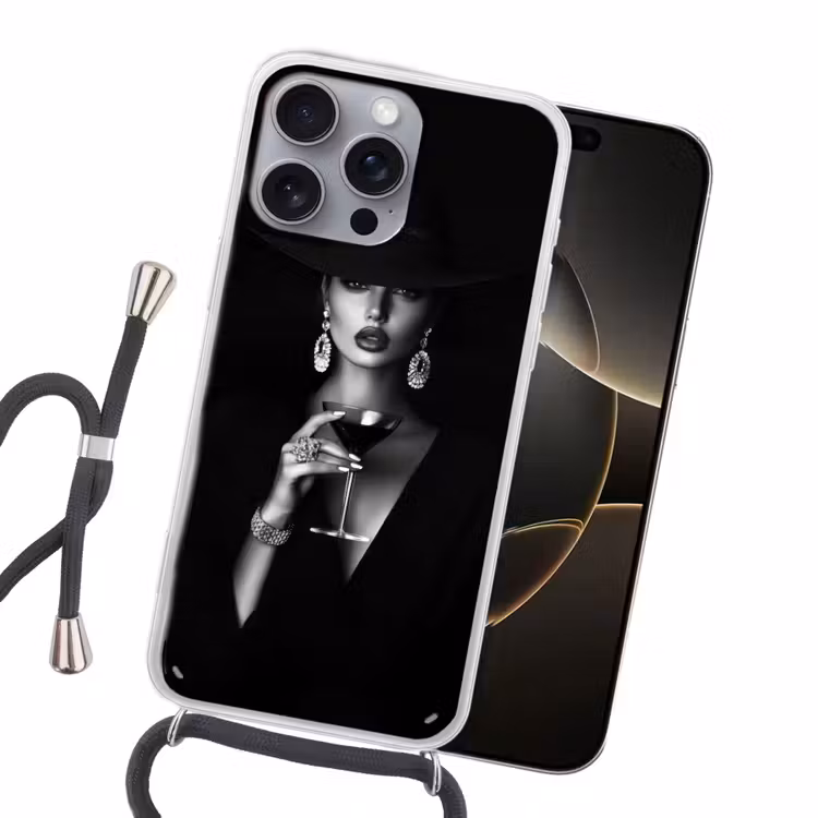Vrouw - Cocktail - Chic Hoesje iPhone 16 Pro Max met koord klein -sfeer1