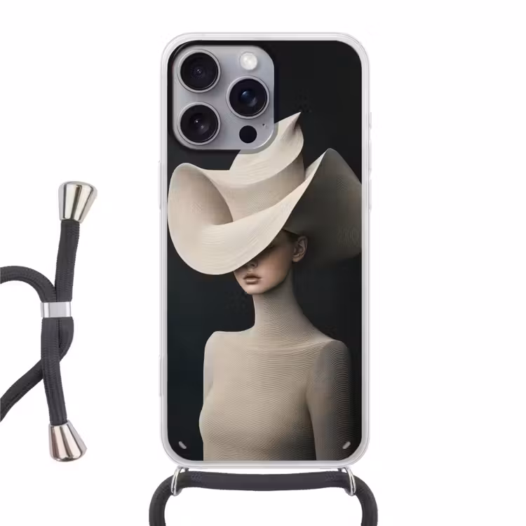 Vrouw - Golvende - Hoed Hoesje iPhone 16 Pro Max met koord klein -3d