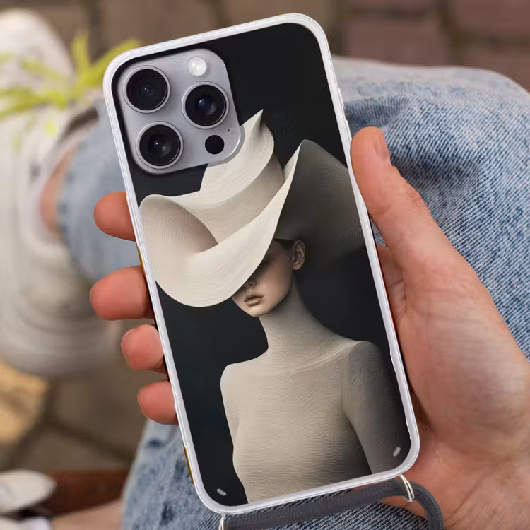 Vrouw - Golvende - Hoed Hoesje iPhone 16 Pro Max met koord klein -sfeer3