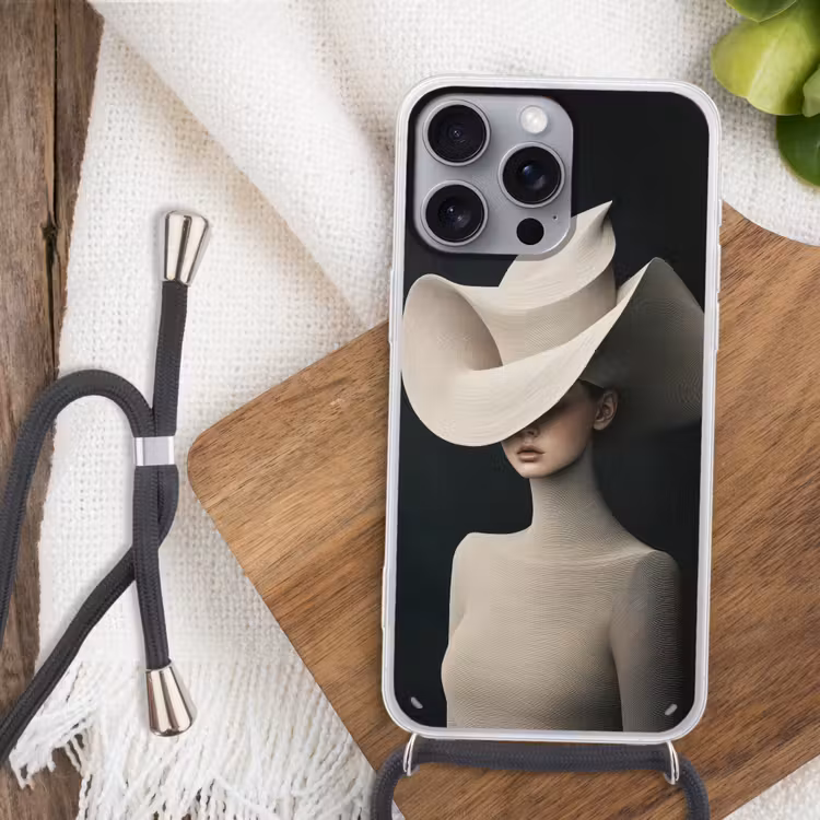 Vrouw - Golvende - Hoed Hoesje iPhone 16 Pro Max met koord klein -sfeer4
