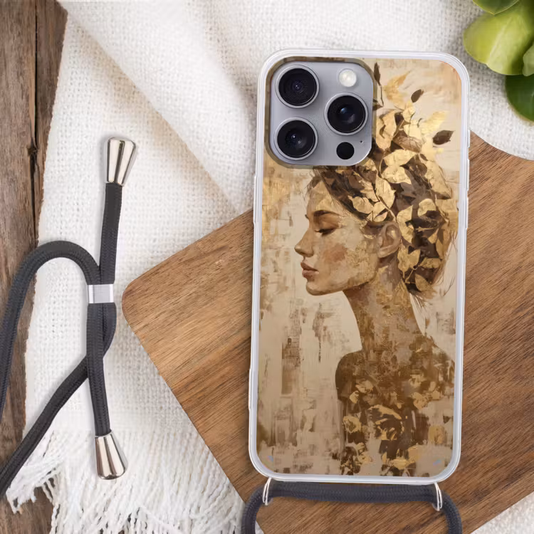 Vrouw - Goud - Abstract - Textuur Hoesje iPhone 16 Pro Max met koord klein -sfeer4
