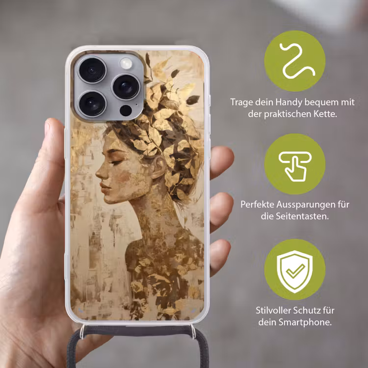 Vrouw - Goud - Abstract - Textuur Hoesje iPhone 16 Pro Max met koord klein -sfeer2_DE