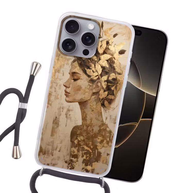Vrouw - Goud - Abstract - Textuur Hoesje iPhone 16 Pro Max met koord klein -sfeer1