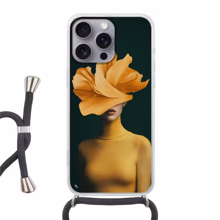 Vrouw - Hoed - Geel Hoesje iPhone 16 Pro Max met koord klein -3d