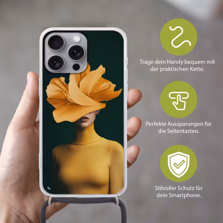 Vrouw - Hoed - Geel Hoesje iPhone 16 Pro Max met koord klein -sfeer2_DE