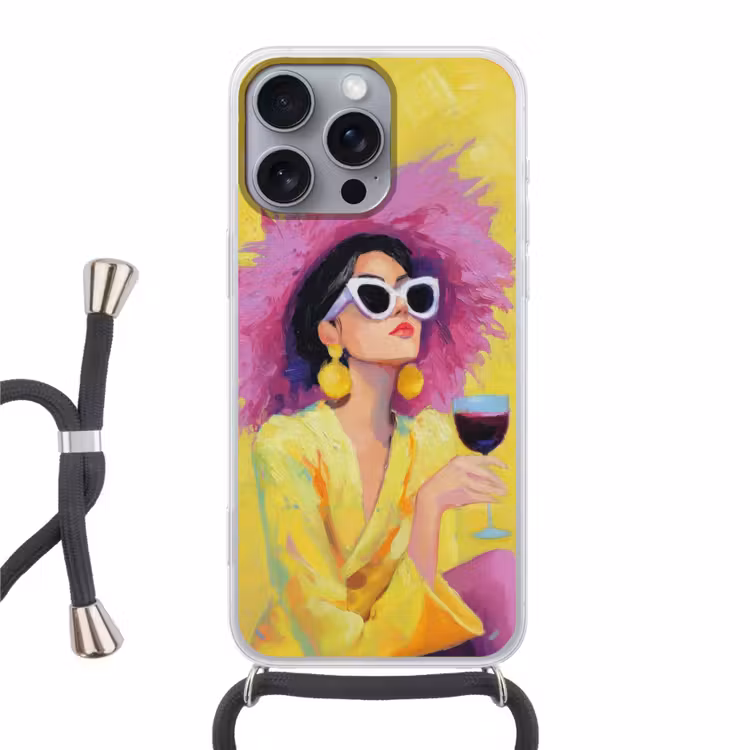 Vrouw - Hoed - Paars - Wijn Hoesje iPhone 16 Pro Max met koord klein -3d