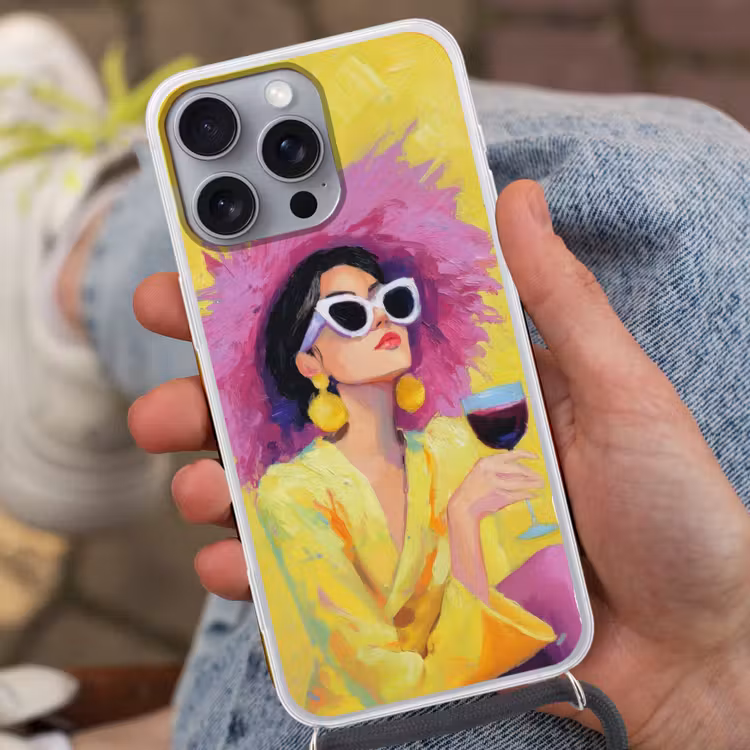 Vrouw - Hoed - Paars - Wijn Hoesje iPhone 16 Pro Max met koord klein -sfeer3