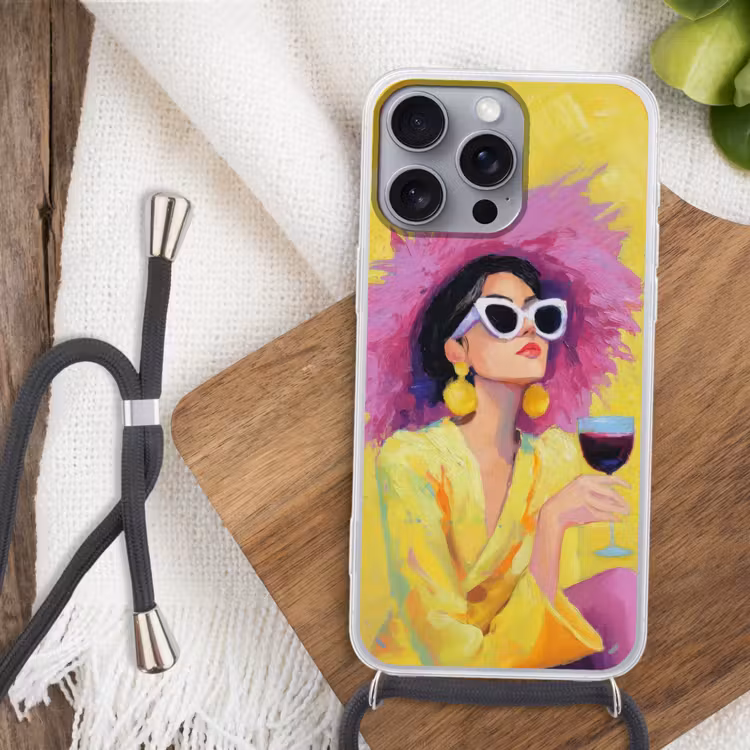 Vrouw - Hoed - Paars - Wijn Hoesje iPhone 16 Pro Max met koord klein -sfeer4