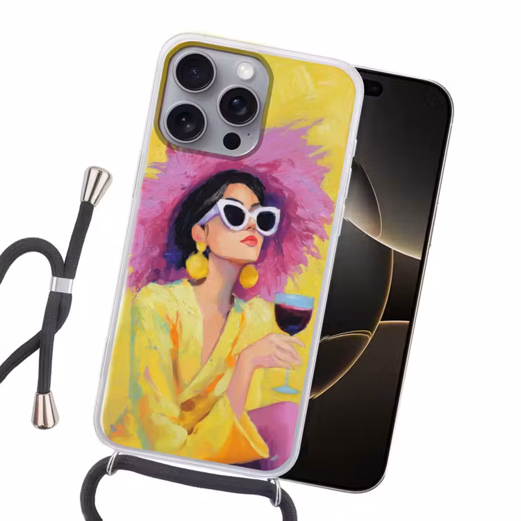 Vrouw - Hoed - Paars - Wijn Hoesje iPhone 16 Pro Max met koord klein -sfeer1
