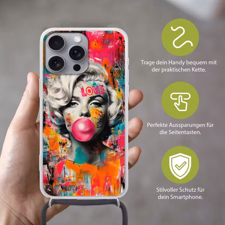 Vrouw - Kauwgom - Graffiti - Neonkleuren Hoesje iPhone 16 Pro Max met koord klein -sfeer2_DE