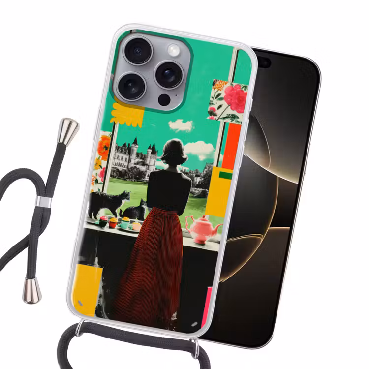 Vrouw - Keuken - Katten - Doorkijk Hoesje iPhone 16 Pro Max met koord klein -sfeer1