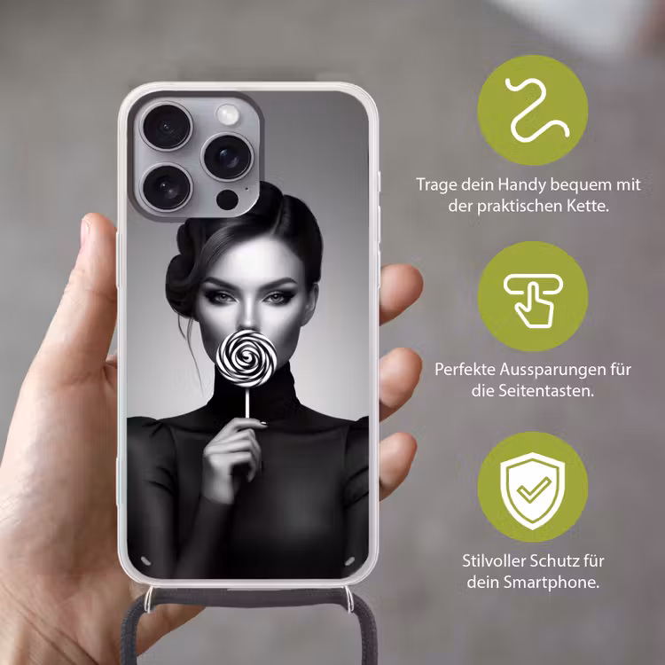 Vrouw - Lolly - Zwart Hoesje iPhone 16 Pro Max met koord klein -sfeer2_DE