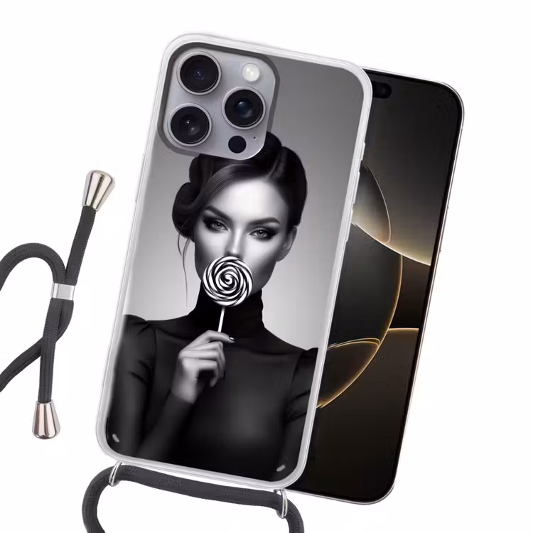 Vrouw - Lolly - Zwart Hoesje iPhone 16 Pro Max met koord klein -sfeer1