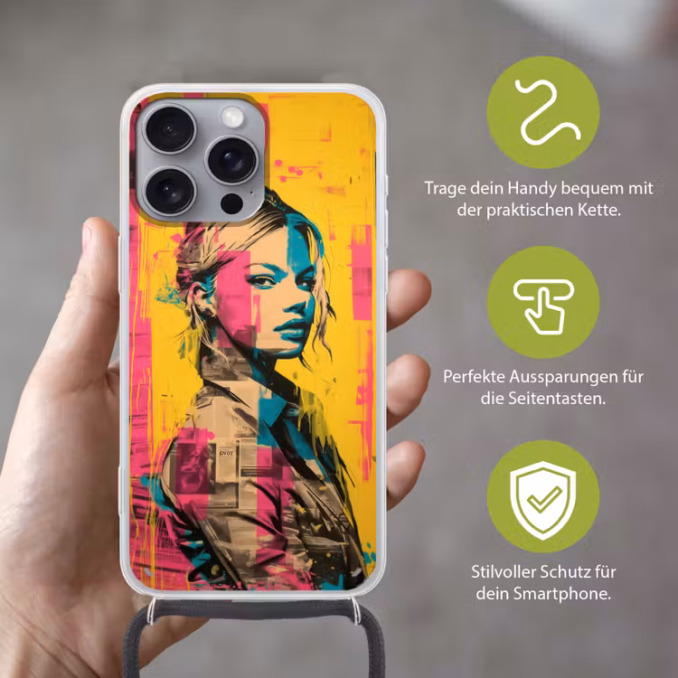 Vrouw - Verfstrepen - Gekleurd Hoesje iPhone 16 Pro Max met koord klein -sfeer2_DE