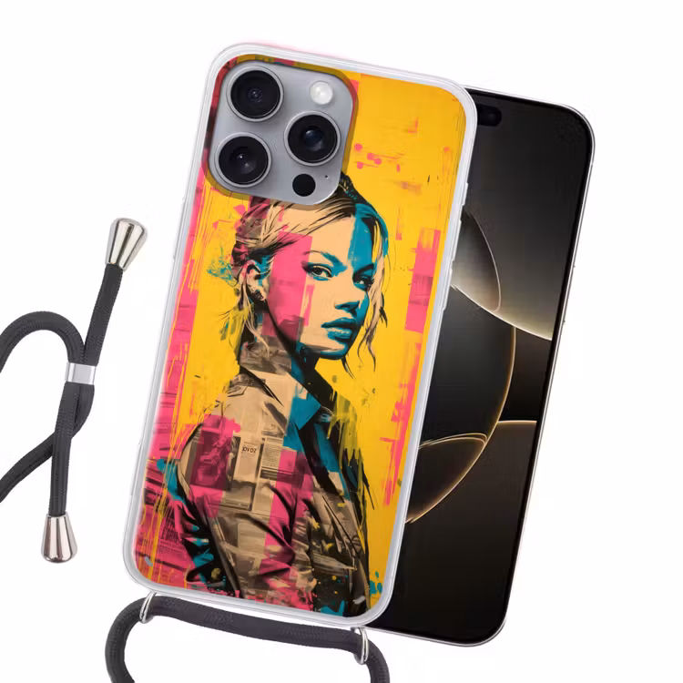 Vrouw - Verfstrepen - Gekleurd Hoesje iPhone 16 Pro Max met koord klein -sfeer1