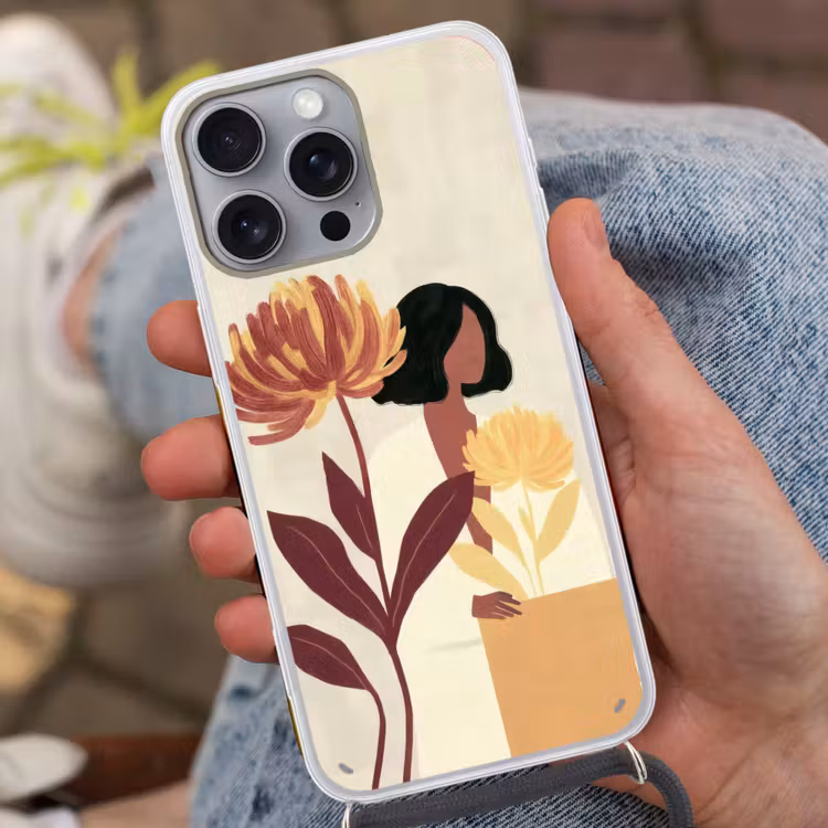 Vrouw - Minimalistisch - Bloem Hoesje iPhone 16 Pro Max met koord klein -sfeer3