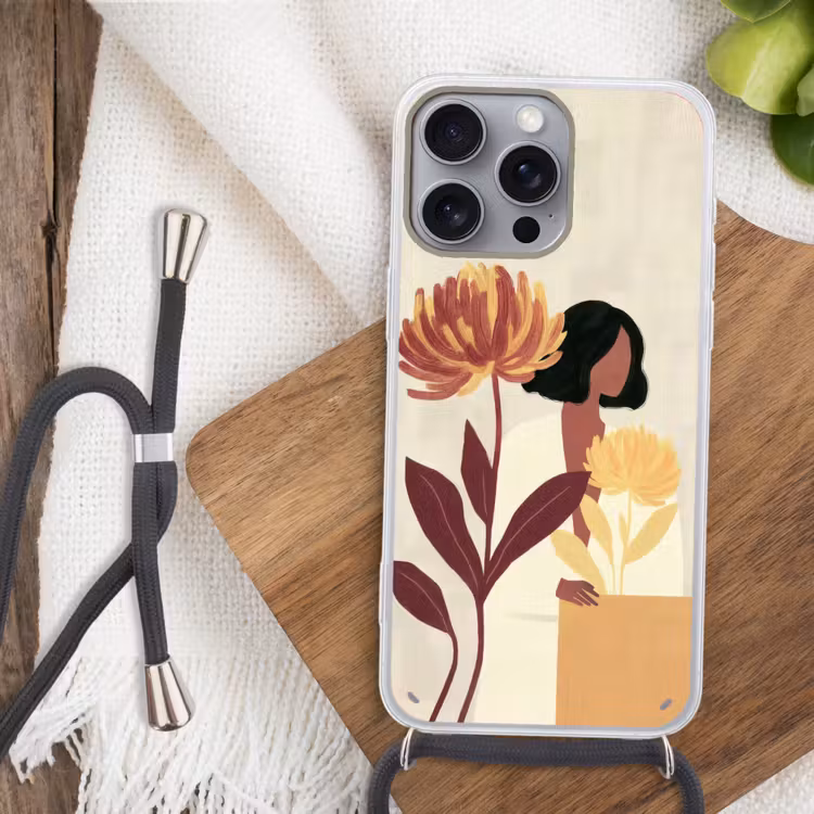 Vrouw - Minimalistisch - Bloem Hoesje iPhone 16 Pro Max met koord klein -sfeer4